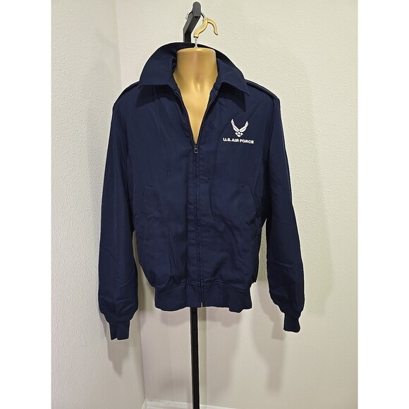 USAF Air Force Mens 42XL Lightweight Jacket Lined Navy Blue Military Embroidered - Picture 9 of 9